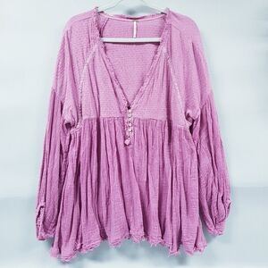 Free People Boho Gauzy Cotton Tunic Top  Medium Purple Oversize